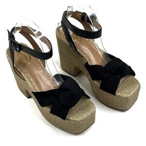 Sam Edelman Theresa 2 Ankle Strap Black Fabric Platform Sandals Womens 9M New